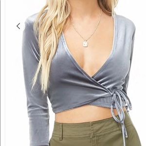 Blue velvet wrap crop top